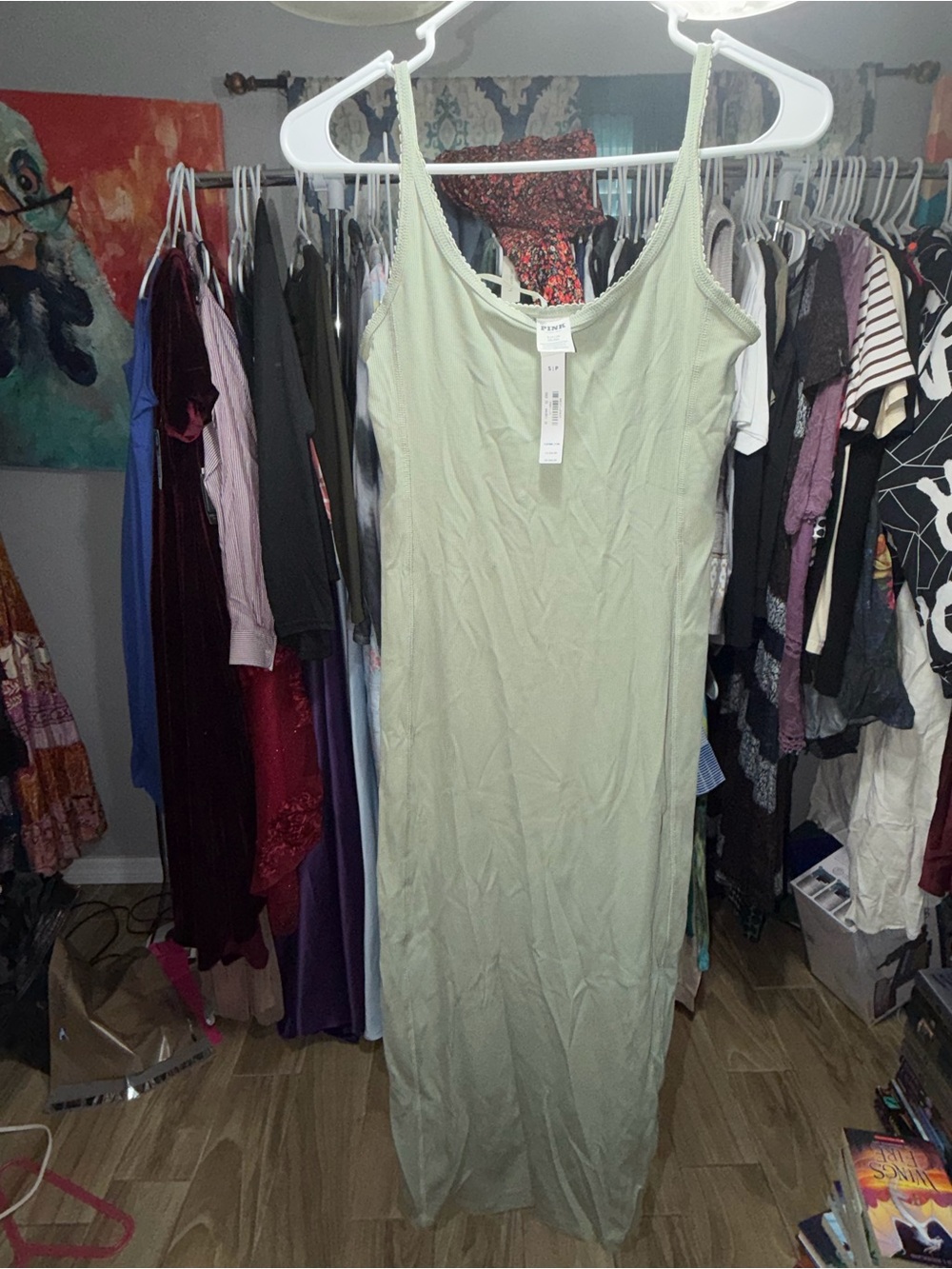PINK Victoria's Secret Light Sage Slip Maxi Dress